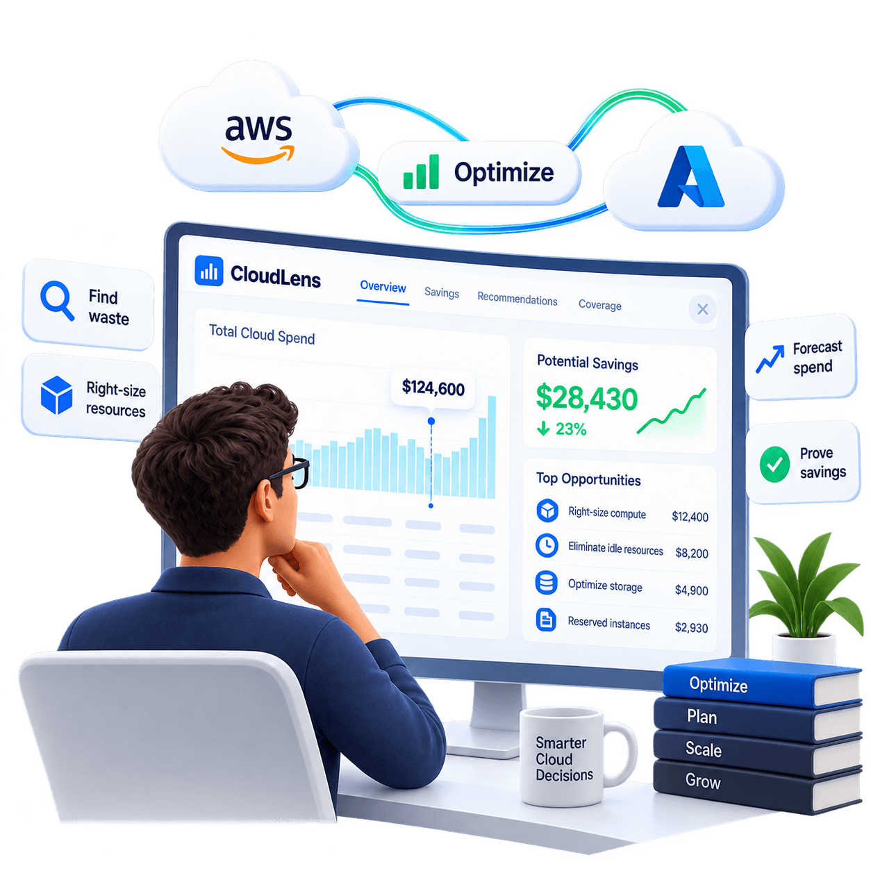 CloudLens FinOps Platform 3D Illustration