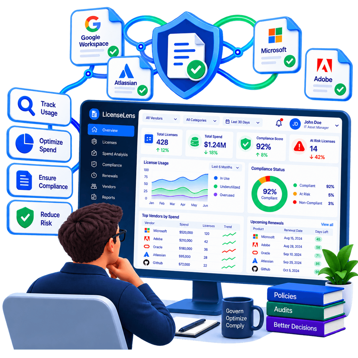 LicenseLens Microsoft 365 License Intelligence 3D Illustration